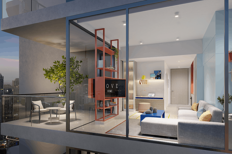 Apartment balcony and living room