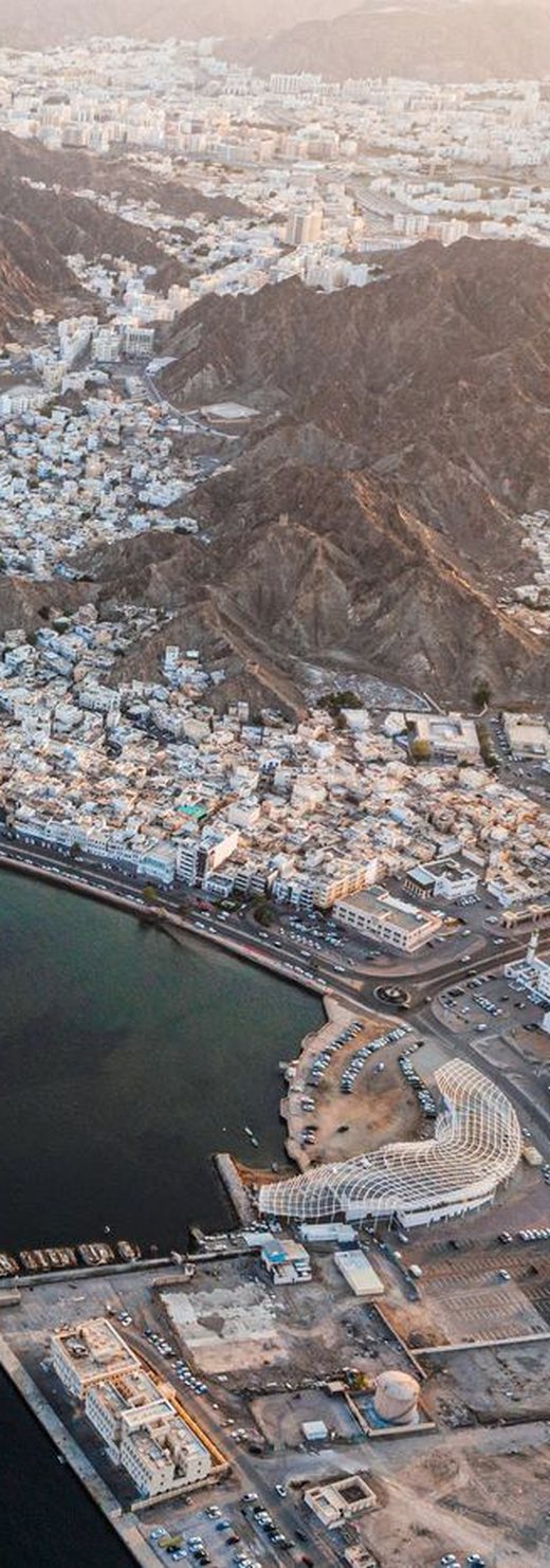 Aerial view of Mutrah bay and old Muscat