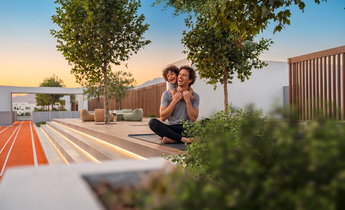 Family enjoying green outdoor space