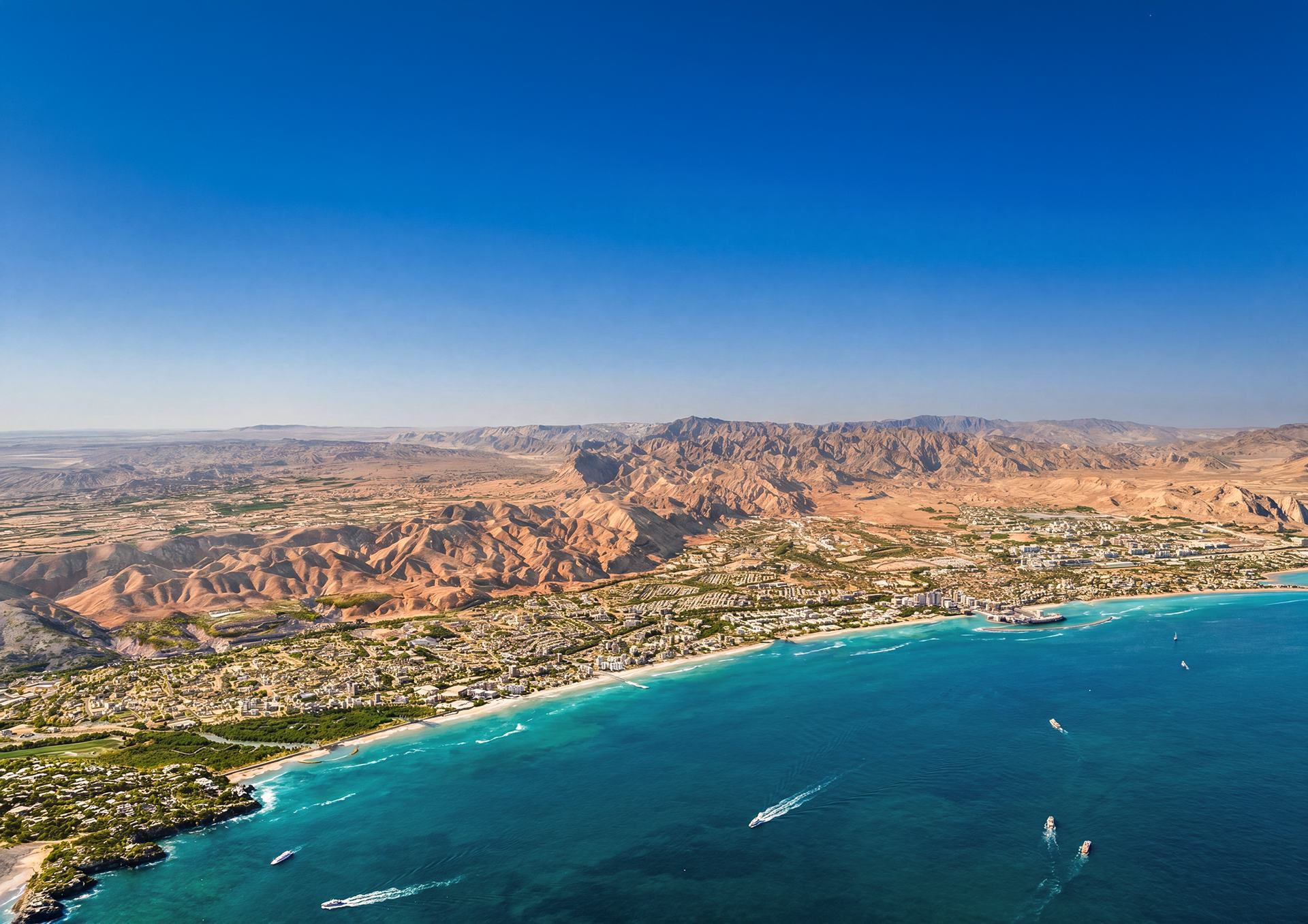 Aerial view of Greater Muscat coastline