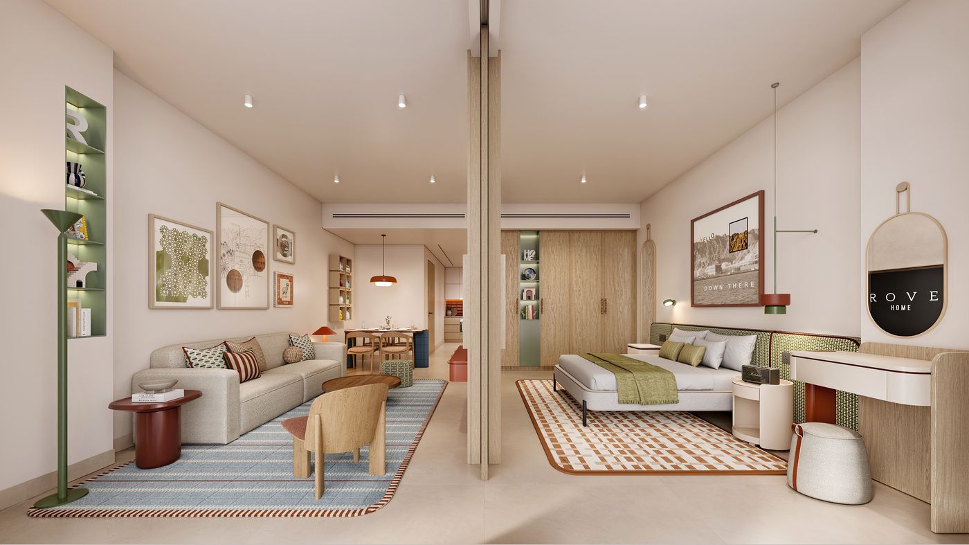 Fully furnished apartment — living and bedroom